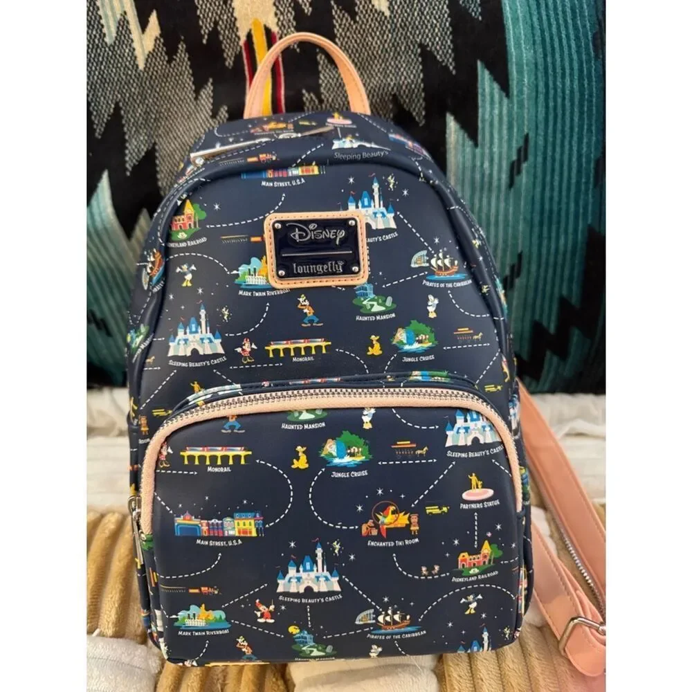 Loungefly Disneyland 65th Anniversary Map 2-1 Convertible Mini Backpack NWOT